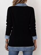 Full Size Denim Trim Ribbed Knit Cardigan Plus (3)