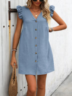 Button Up V-neck Cap Sleeve Mini Dress (16)