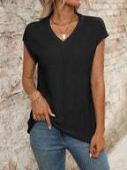 V-neck Short Sleeve Knit Top (9)
