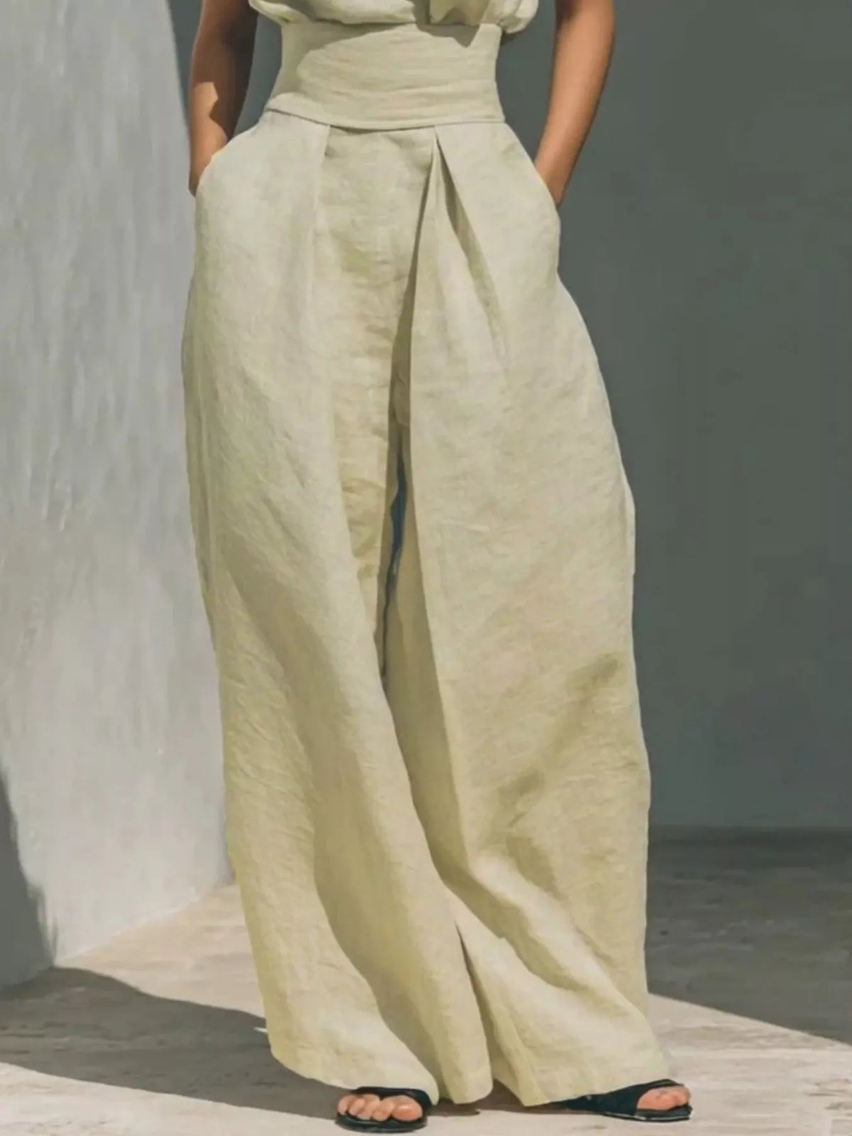 Full Size Turtleneck Sleeveless Top Wide Leg Pants Set Plus (15)