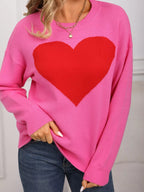 Valentine's Day Heart Round Neck Dropped Shoulder Sweater (17)