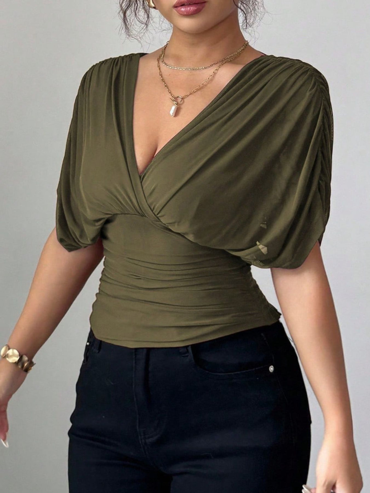 Ruched Surplice Short Sleeve Top (5)