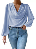 Full Size Cowl Neck Balloon Sleeve Blouse Plus (16)