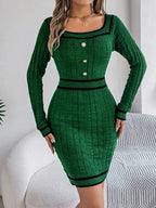 Contrast Trim Long Sleeve Sweater Dress (7)