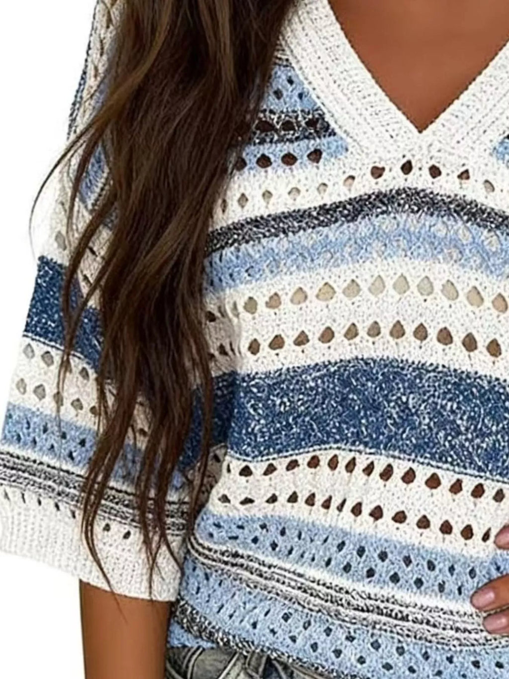 Chic Striped Crochet Knit Top (6)