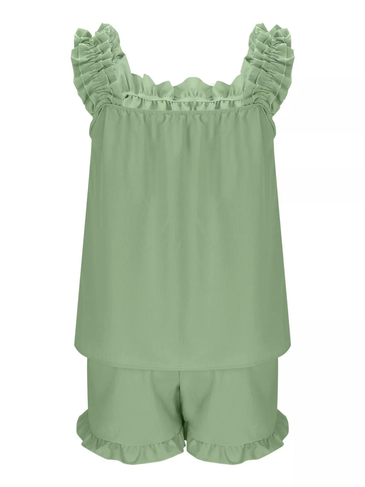 Ruffle Trim Sleeveless Top Shorts Set (24)