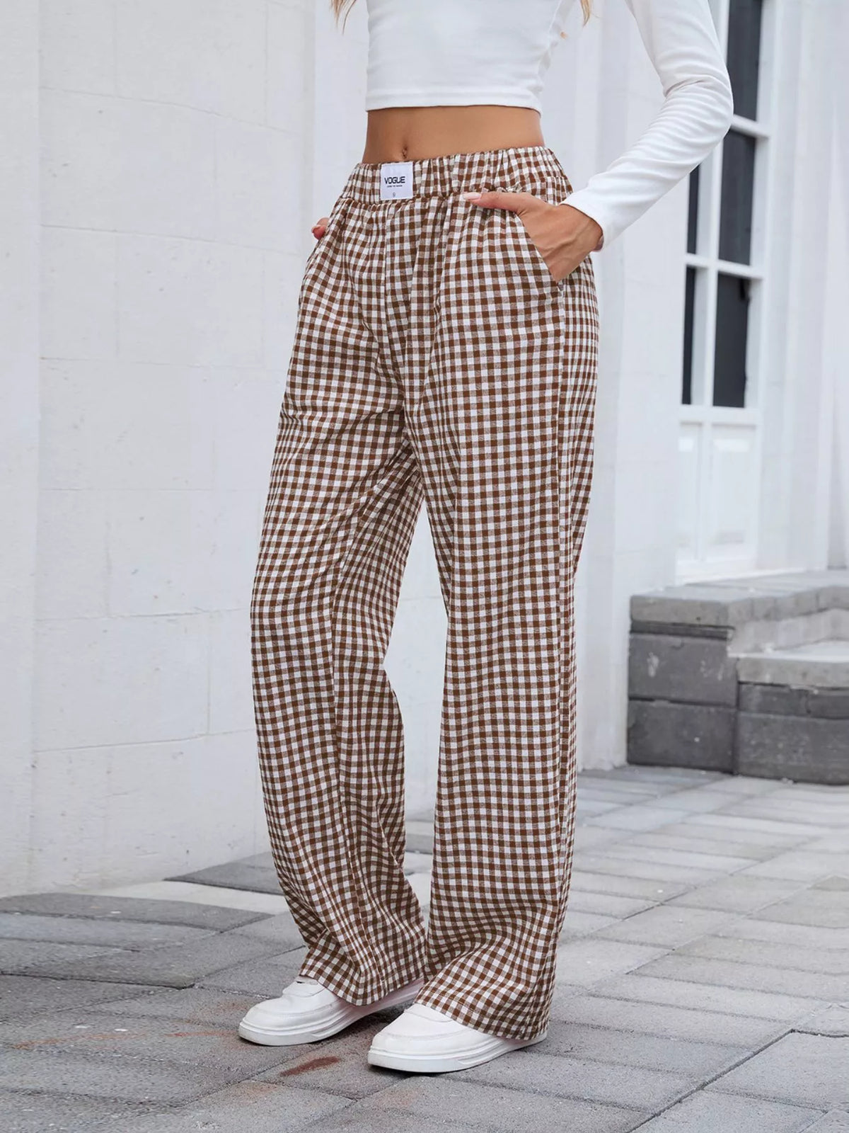 Plaid Wide Leg Casual Pants (7)