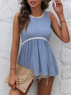 Striped Lace Trim Round Neck Tank (3)