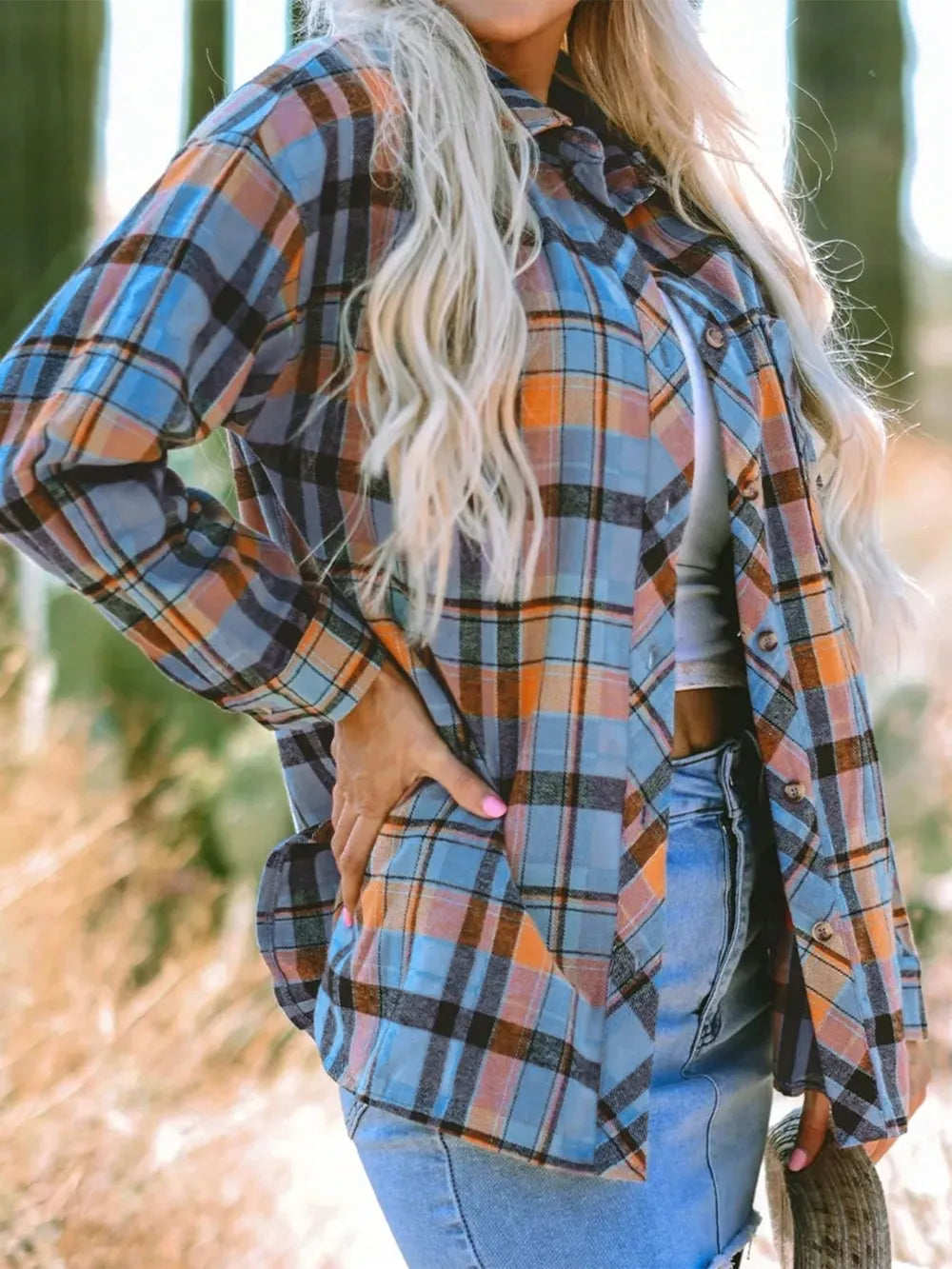 Plaid Collared Neck Long Sleeve Shirt (11)