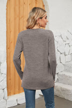 Notched Neck Long Sleeve T-shirt (15)