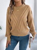 Openwork Round Neck Long Sleeve Sweater (16)