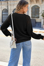 Lace Detail Round Neck Lantern Sleeve Top (7)