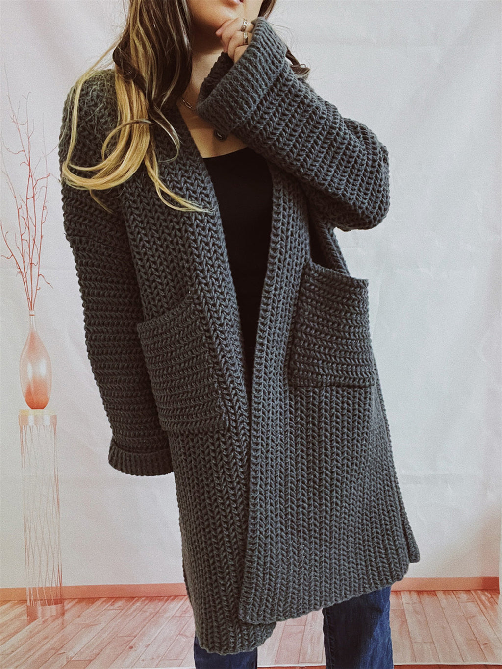 Open Front Long Sleeve Cardigan Pockets (10)