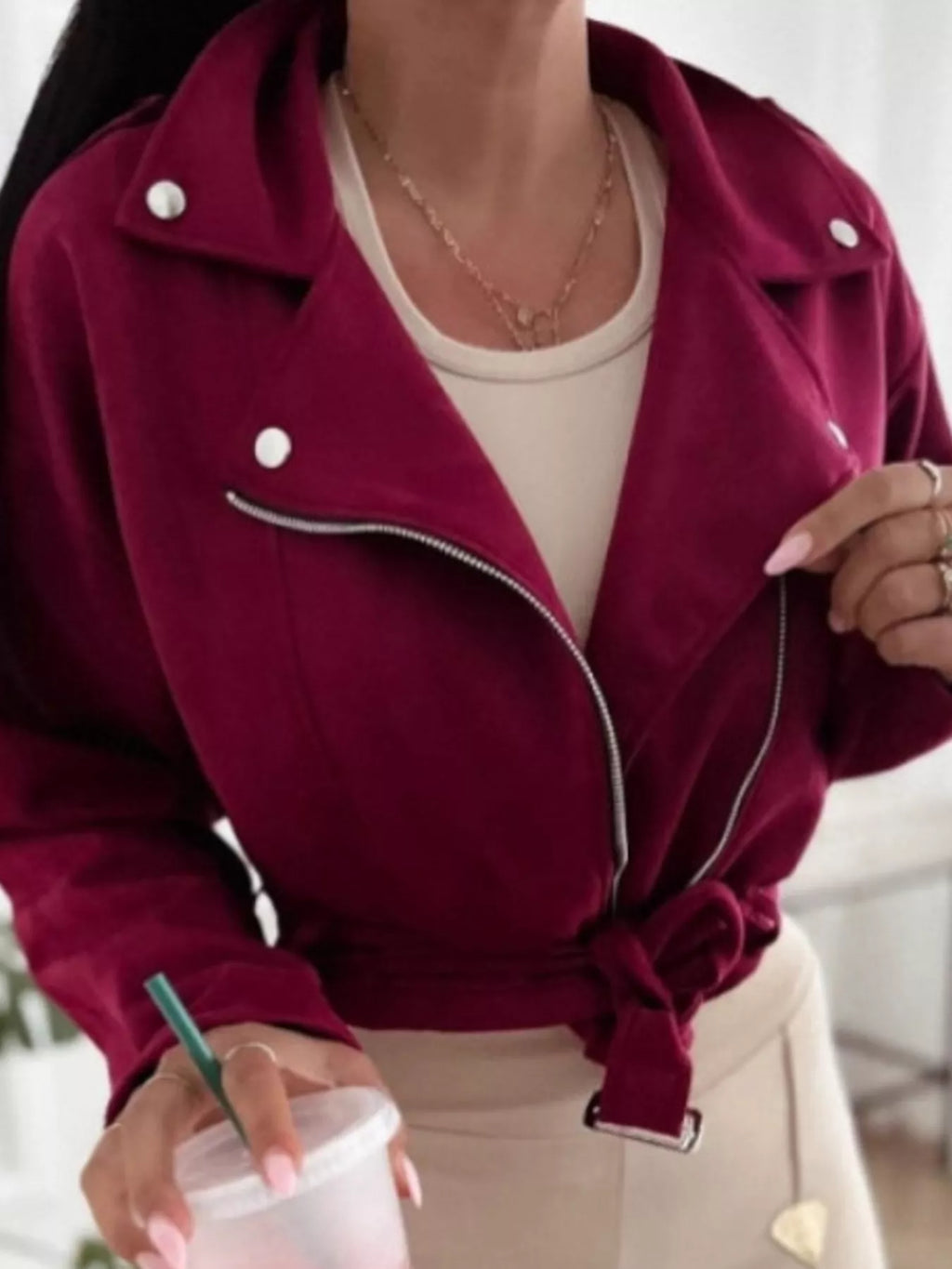 Cropped Biker Jacket Belt Detail (5)