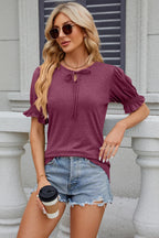 Tie Neck Flounce Sleeve Blouse (15)