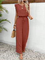 Lace Trim Round Neck Top Pants Set (7)