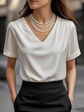 Elegant V-neck Short Sleeve Ruched Top
