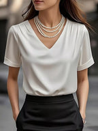 Elegant V-neck Short Sleeve Ruched Top