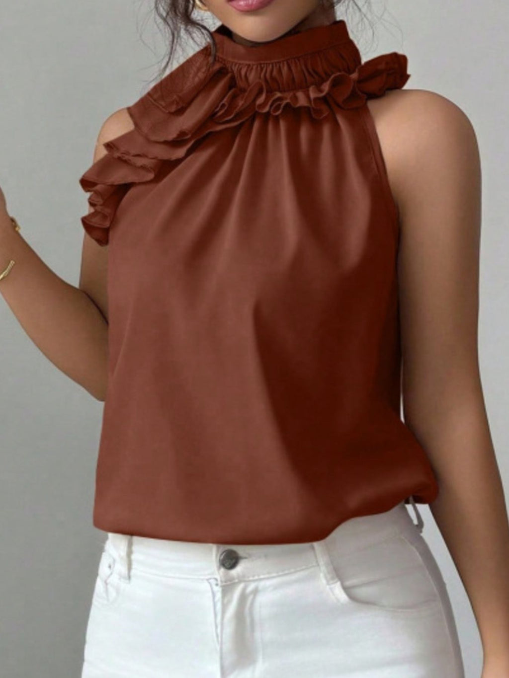 Ruffle High Neck Sleeveless Top (11)