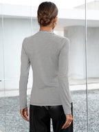 Striped Buttoned V-neck Long Sleeve Top (2)