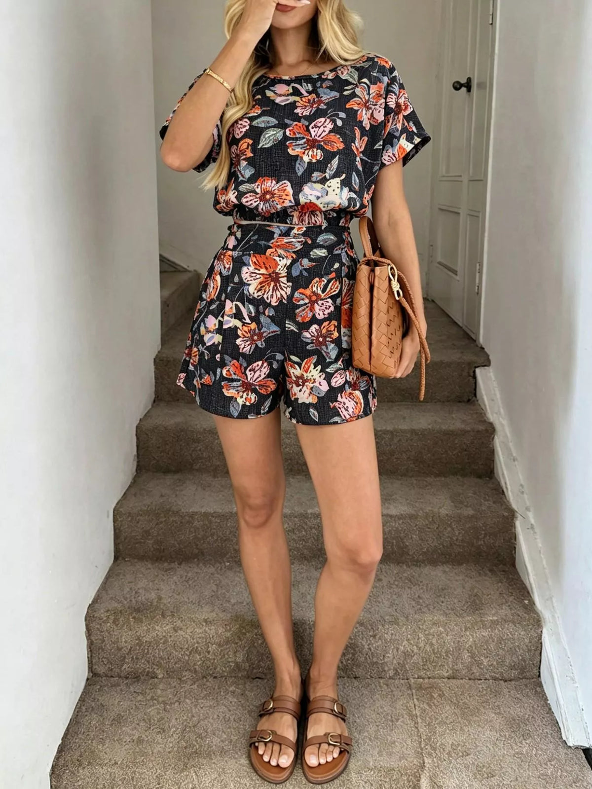 Floral Print Crop Top Shorts Set (4)