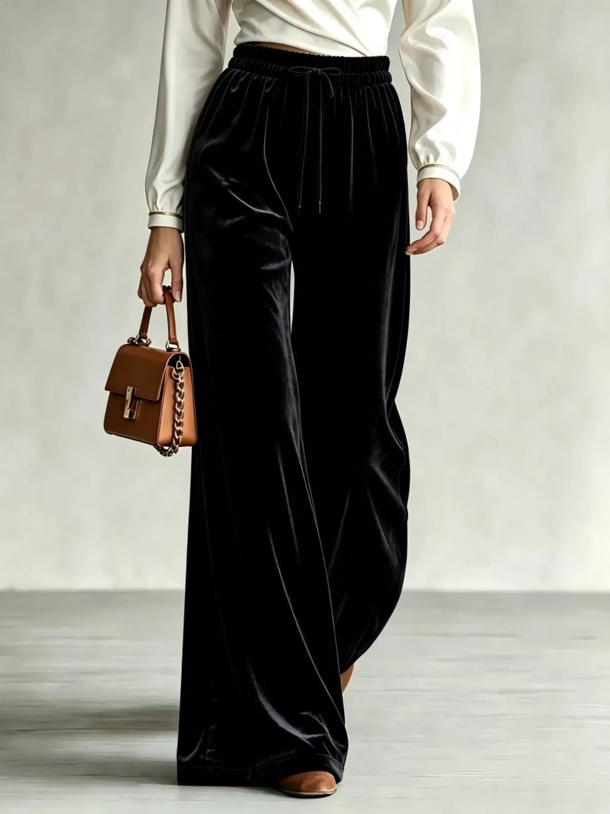 Velvet Wide-leg Pants Drawstring (7)