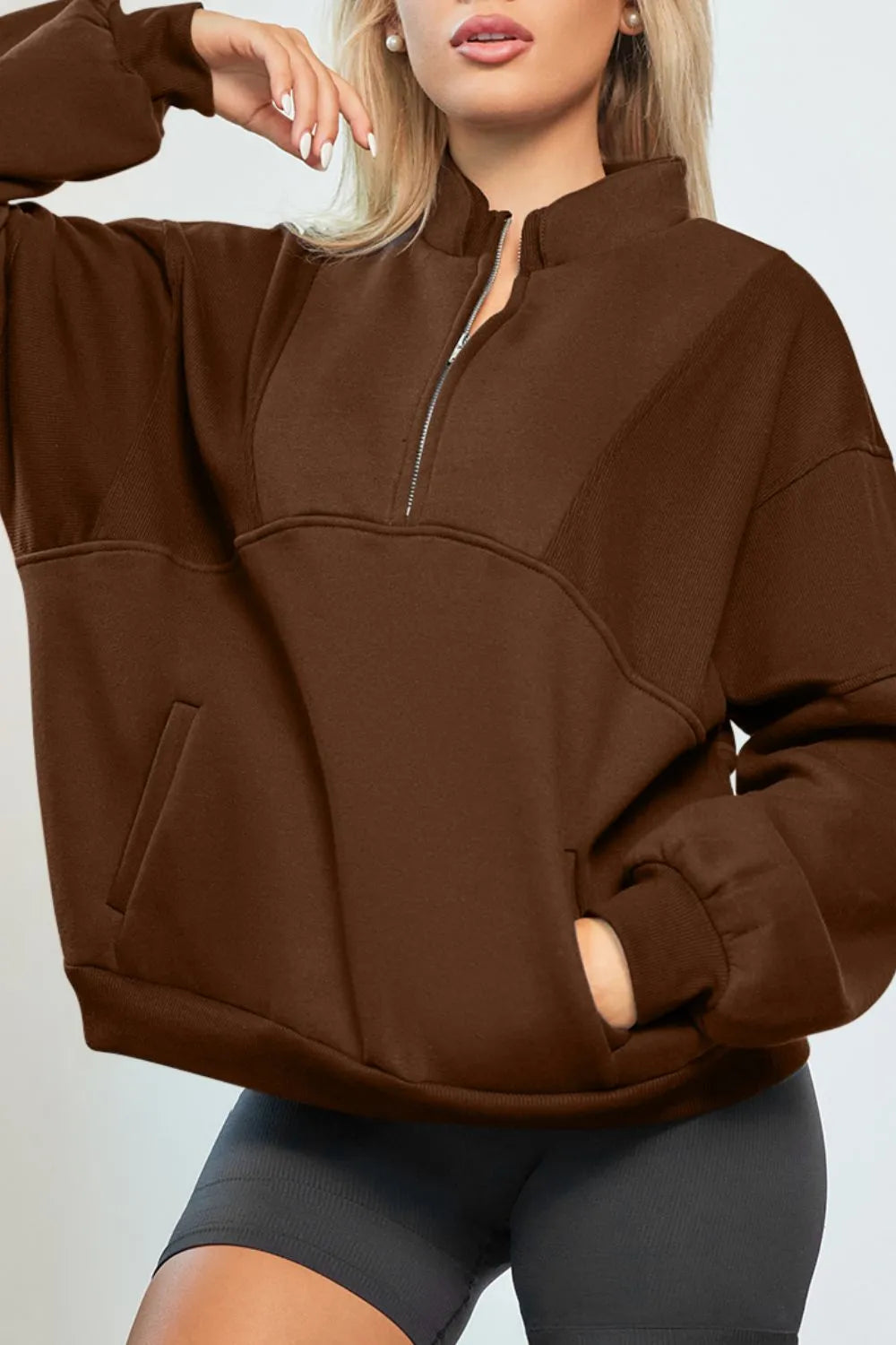 Half Zip Drop Shoulder Long Sleeve Sweatshirt (26)
