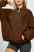 Half Zip Drop Shoulder Long Sleeve Sweatshirt (26)