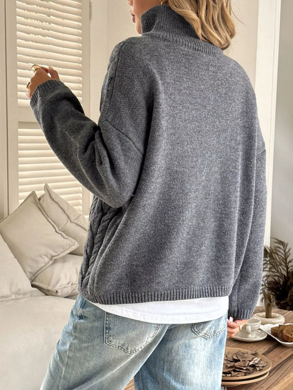 Zip Collar Cable-knit Sweater (14)