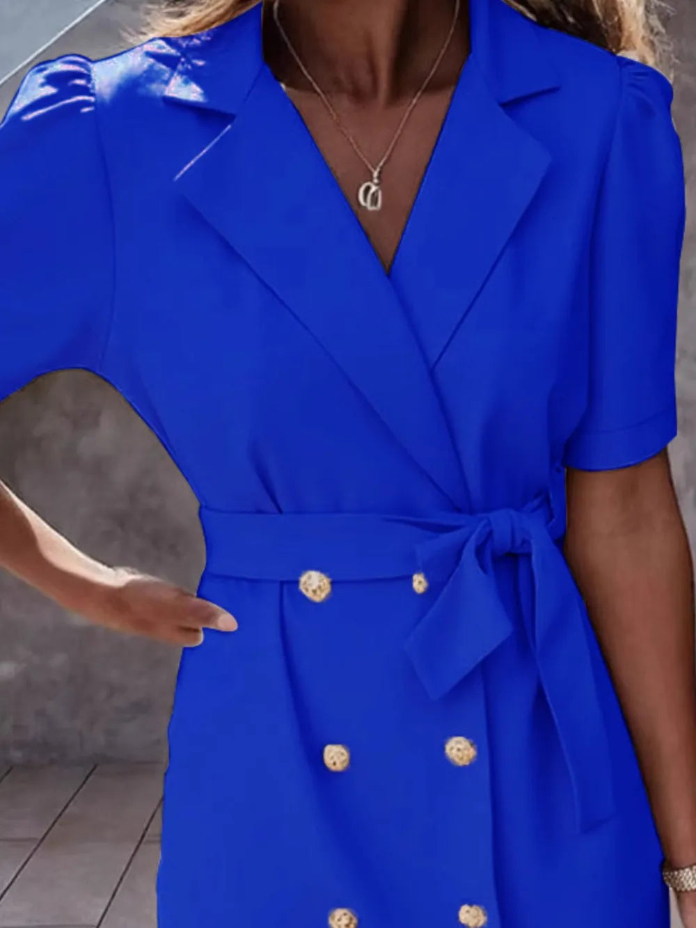 Lapel Collar Short Sleeve Tie Waist Mini Dress (12)