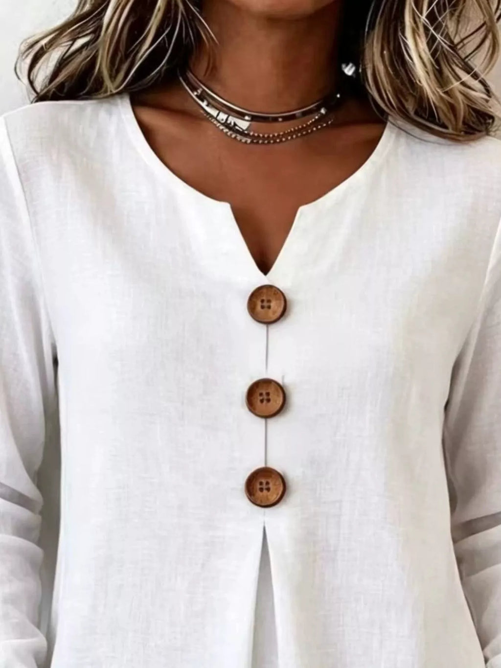 Full Size Decorative Button Long Sleeve Blouse Plus (4)