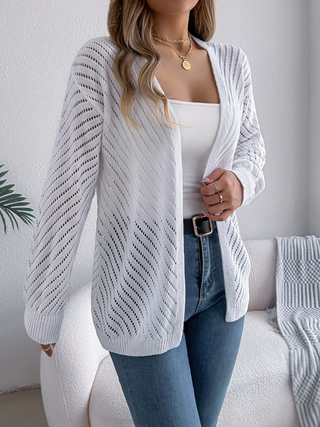Openwork Open-front Long Sleeve Cardigan (3)