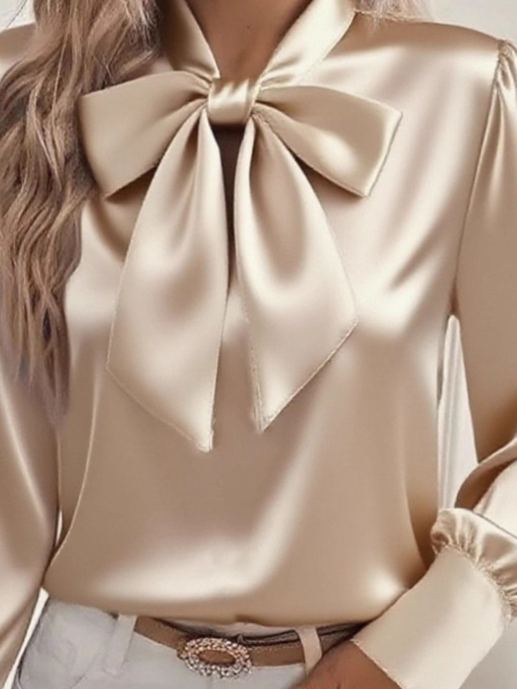 Satin Bow Tie Long Sleeve Top (2)