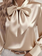 Satin Bow Tie Long Sleeve Top (2)