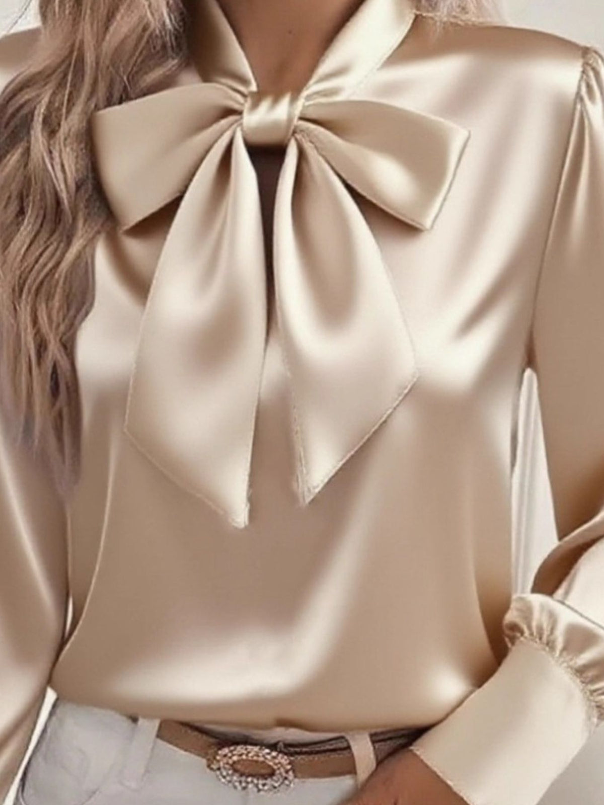 Satin Bow Tie Long Sleeve Top (2)