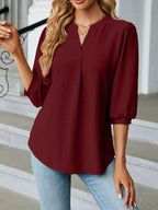 Notched 3/4 Sleeve Casual Top (24)