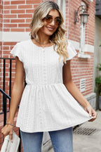 Tied Ruffled Round Neck Peplum T-shirt (10)
