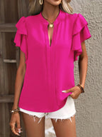Ruffle Sleeve Notched Blouse (3)