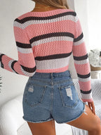 Tied Openwork Long Sleeve Knit Top (5)