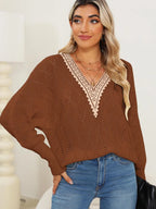 Lace Detail V-neck Long Sleeve Sweater (11)
