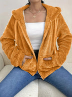 Drawstring Fleece Zip-up Outerwear (13)