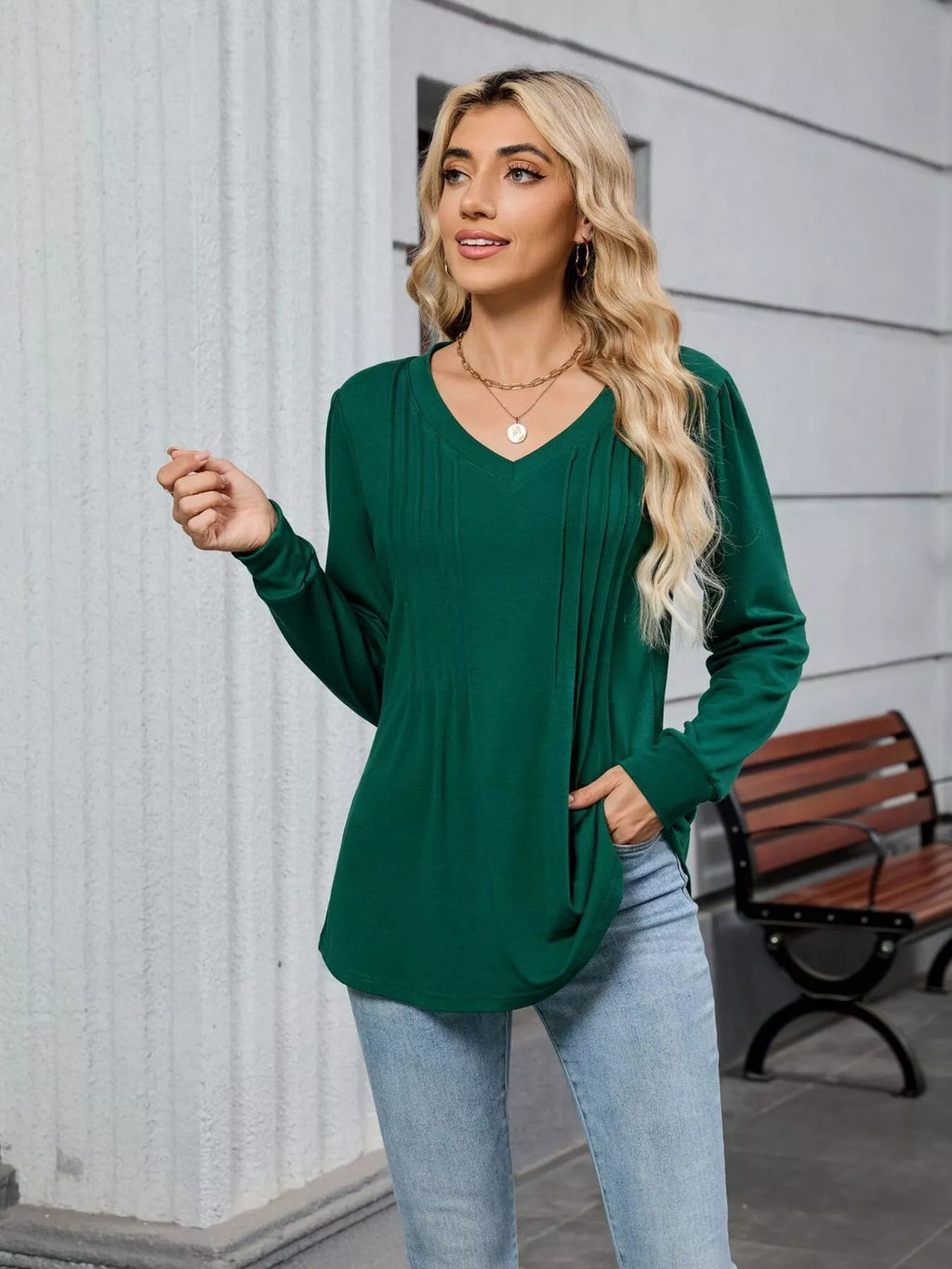 V-neck Long Sleeve Relaxed Fit T-shirt (13)