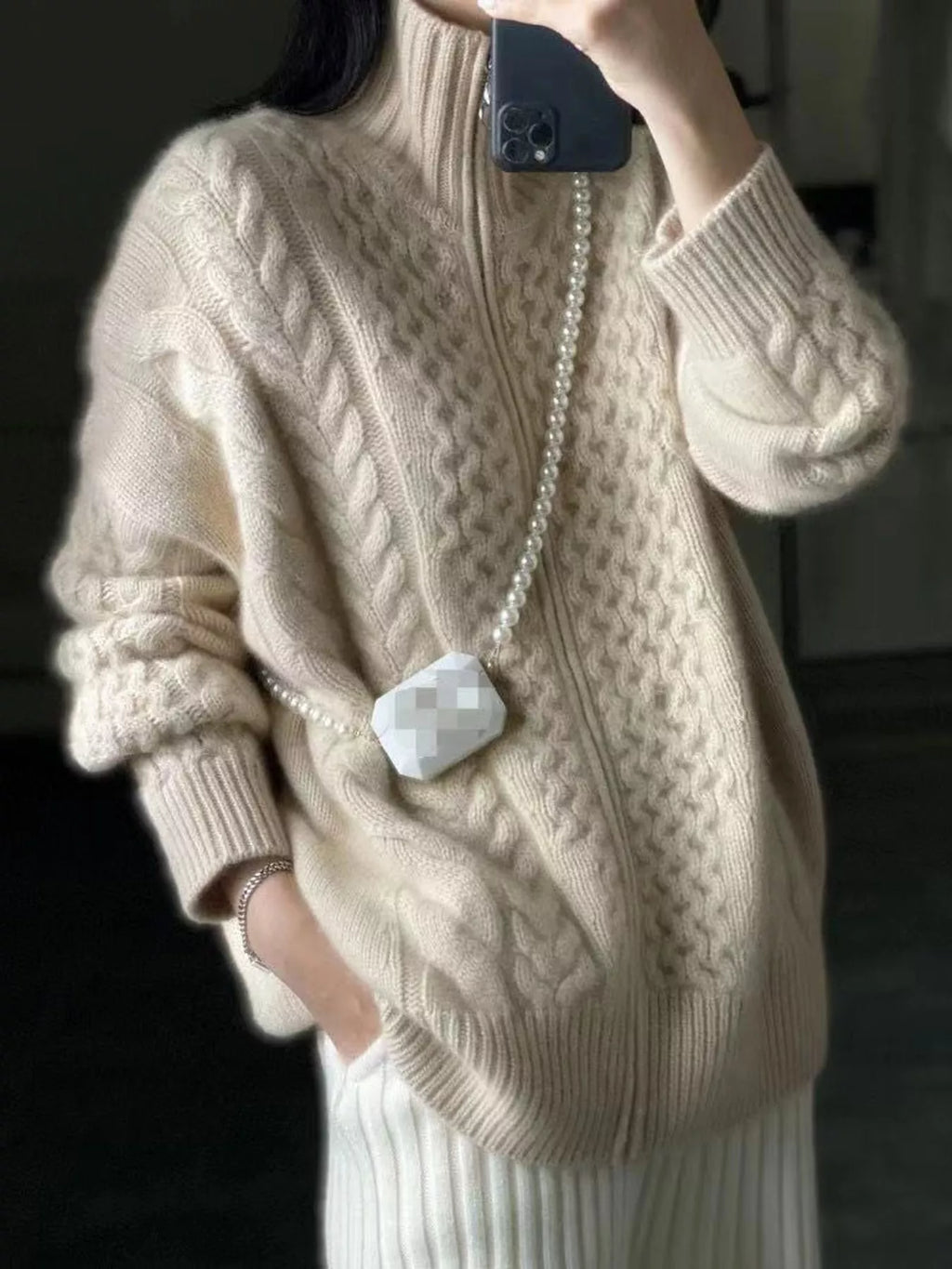Full Size Cable-knit Zip-up Cardigan Plus (2)