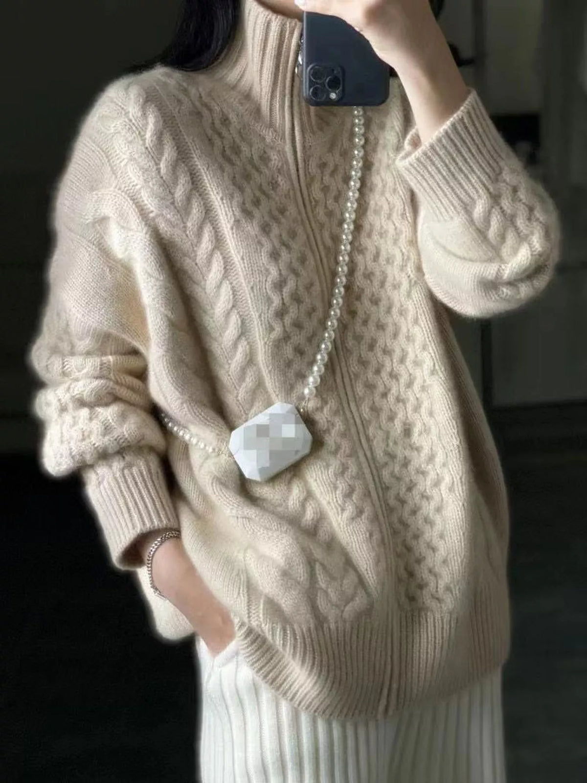 Full Size Cable-knit Zip-up Cardigan Plus (2)