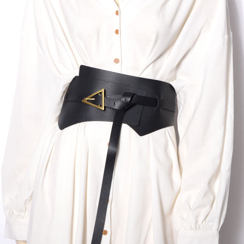 Faux Leather Pu Waist Belt Triangle Buckle Wide Girdle photo 4