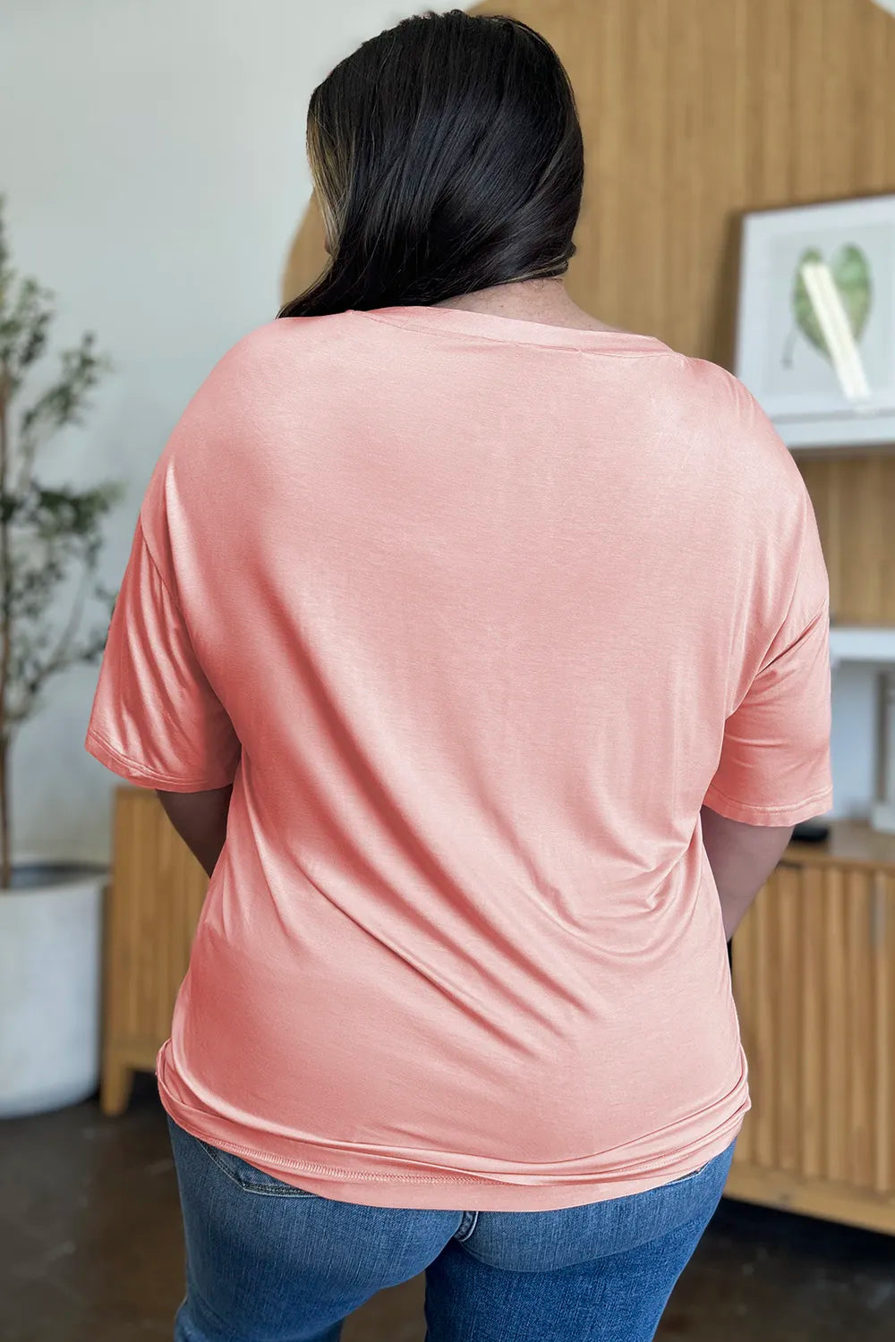 Full Size Bamboo V-neck Drop Shoulder T-shirt (10)