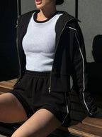 Zip Up Long Sleeve Top Shorts Set (18)