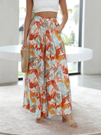Drawstring Paperbag Waist Printed Wide Leg Pants (9)