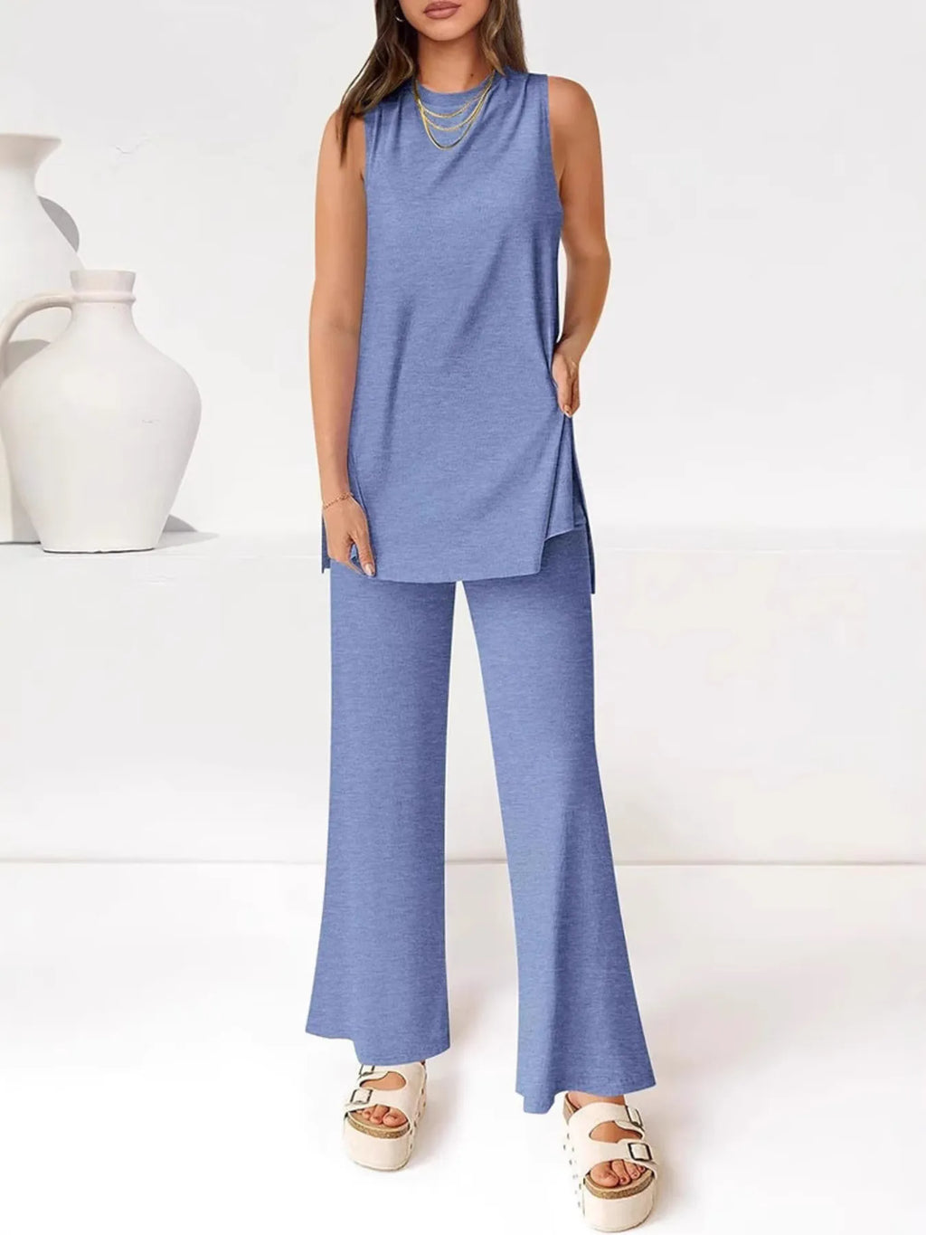 Round Neck Tank Pants Set (4)