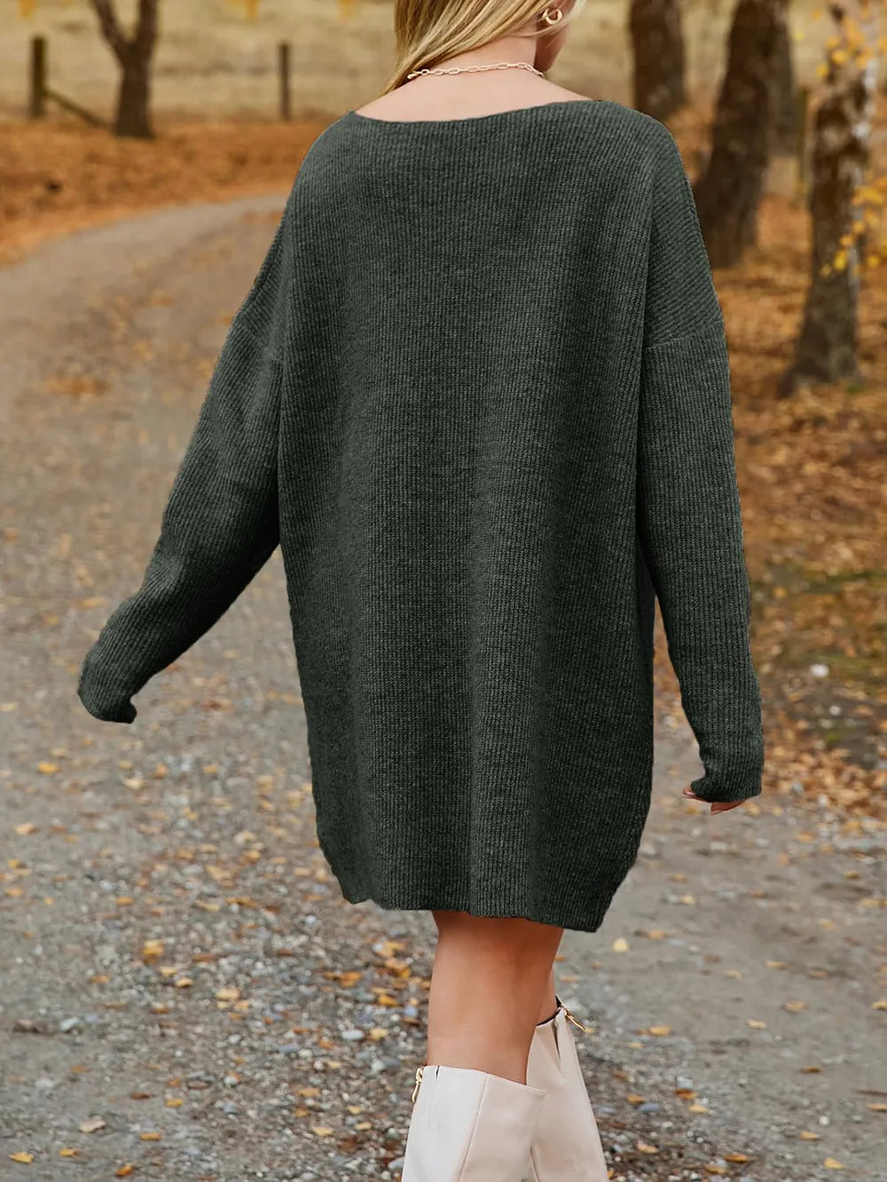 V-neck Dropped Shoulder Sweater Dress (24)